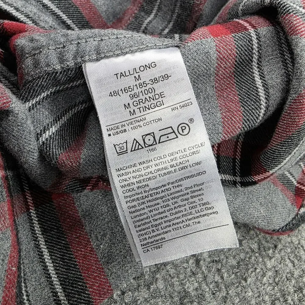 Banana Republic Shirt Mens Tall Medium Gray Plaid Flannel Untucked Standard Fit